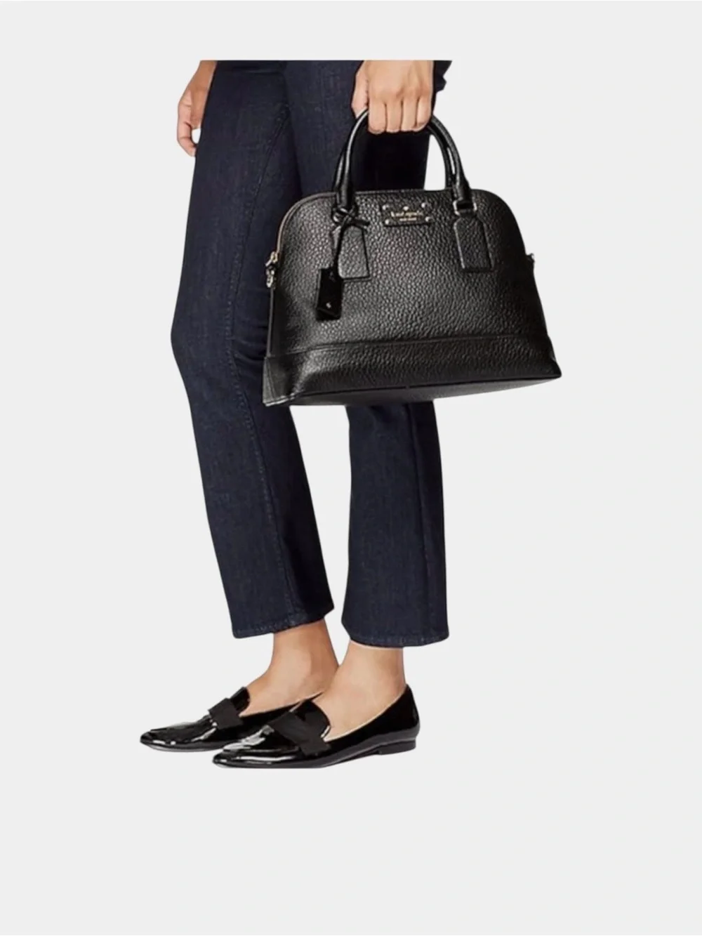 kate spade Bay Street Small Black Rachelle Pebbled Leather Dome Satchel